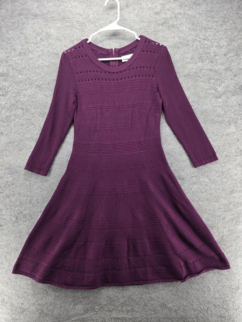 Eliza J Dress Womens M Purple Fit & Flare Knee Length Knit Zip Stretch Crew Neck